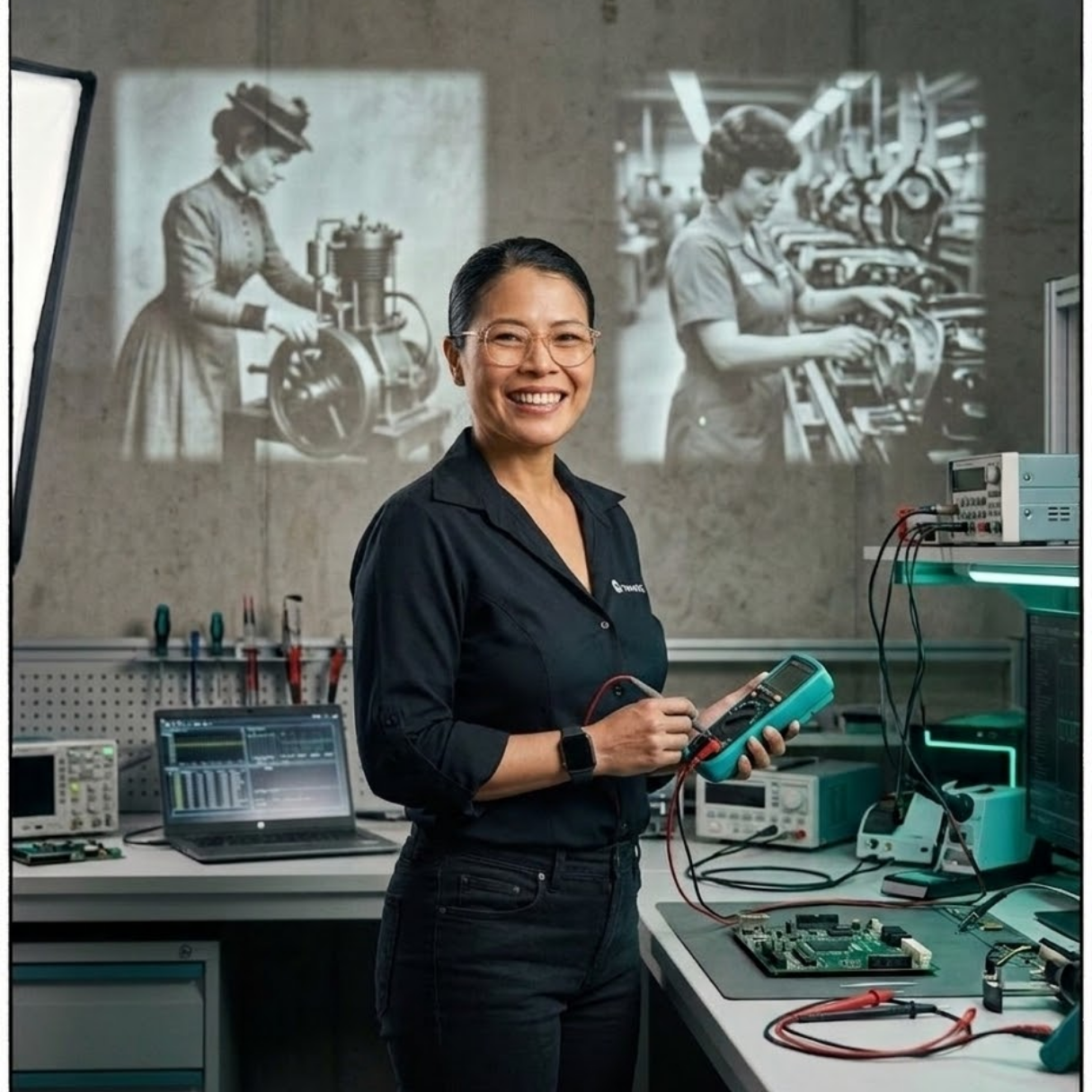 Mujer trabajando en el taller automotriz