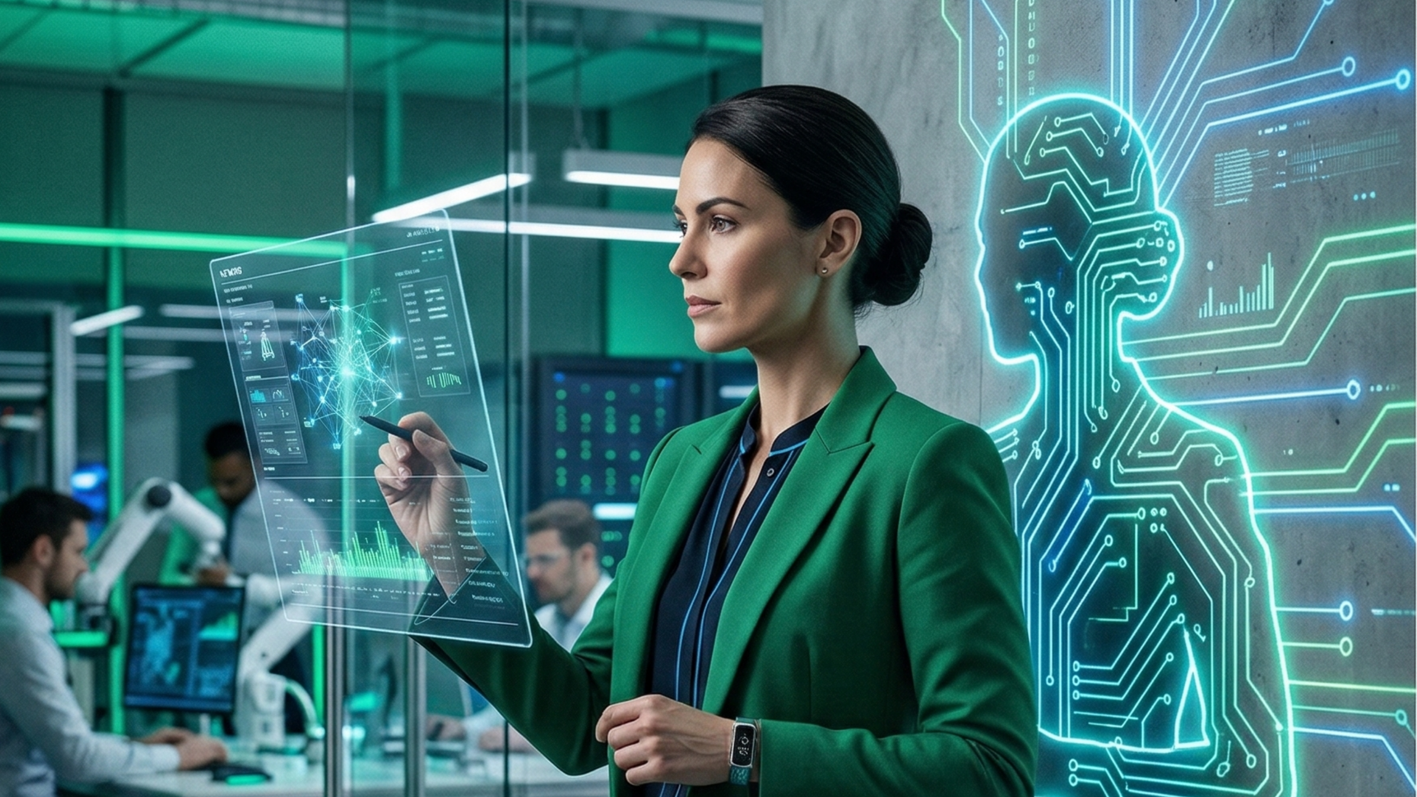 Mujer analizando innovación automotriz